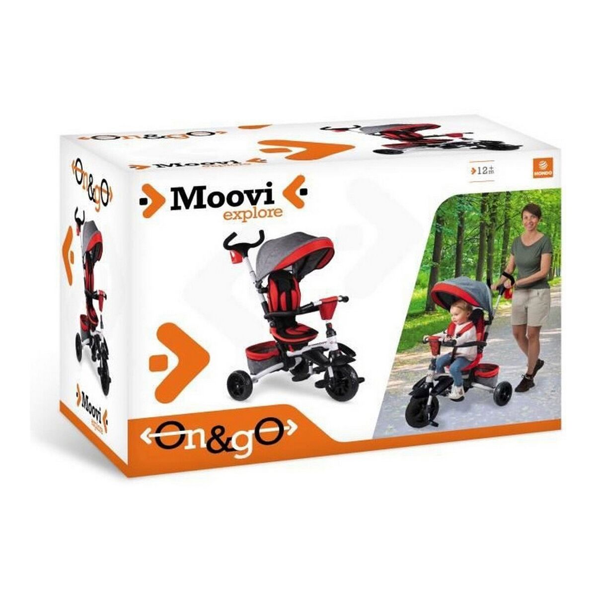Tricycle Mondo On & Go Moovi Explore Red Convertible Foldable Rotating seat