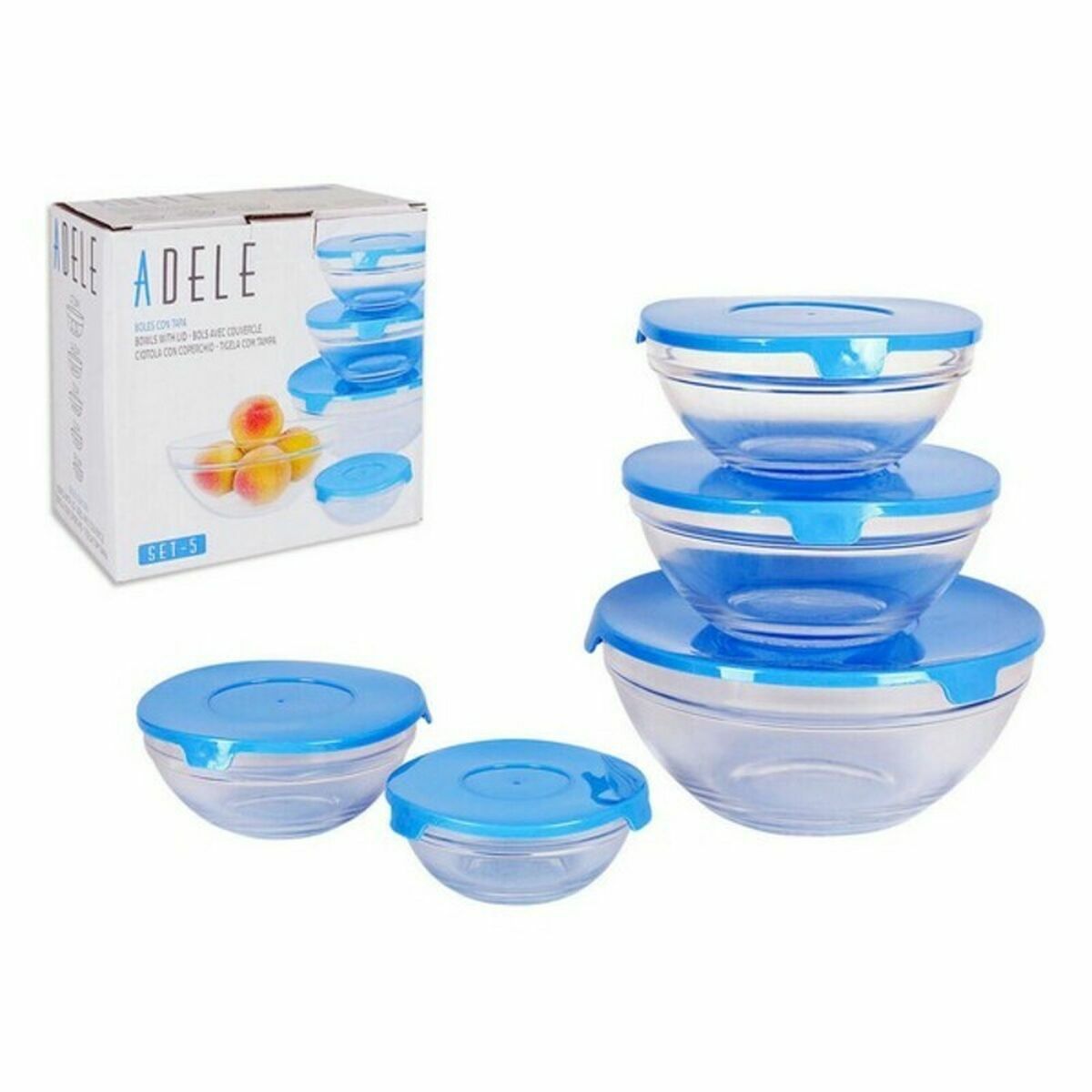 Bowl Adele With lid Stackable 5 Pieces Blue 17 (12 Units)