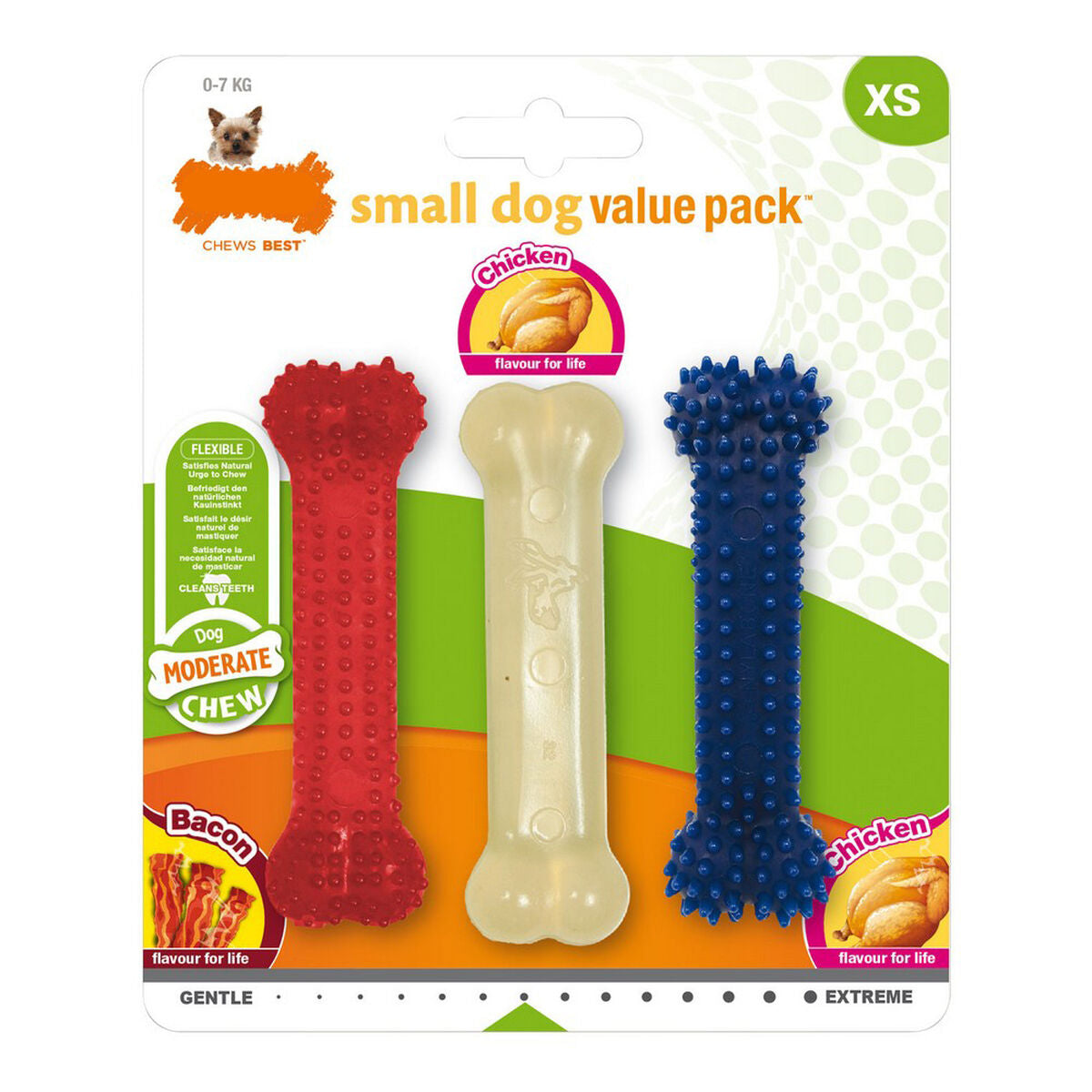 Kauwspeelgoed voor honden Nylabone Value Pack Bacon Maat S Kip Thermoplast (3 pcs)