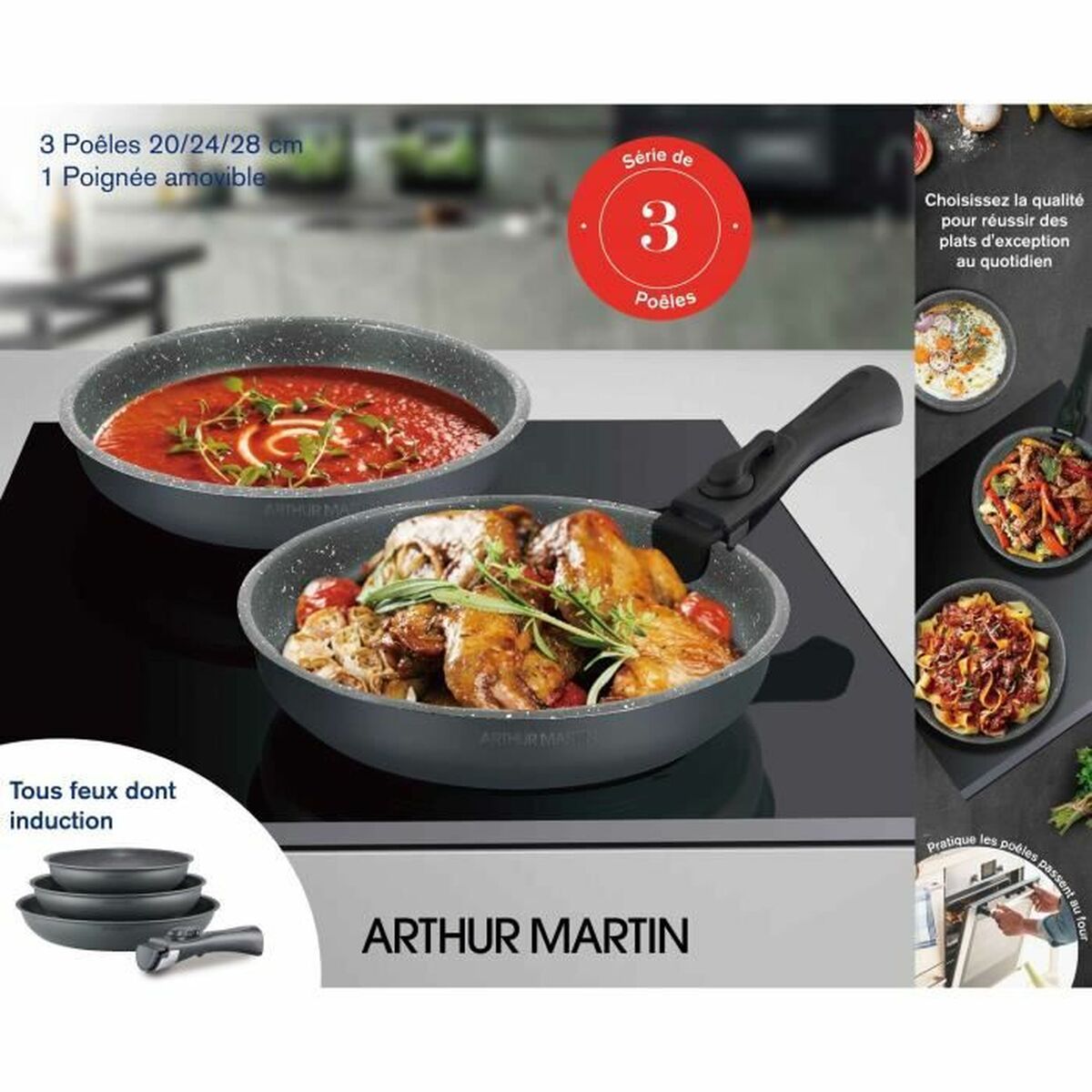 Cookware Arthur Martin AM521 Grey 4 Pieces
