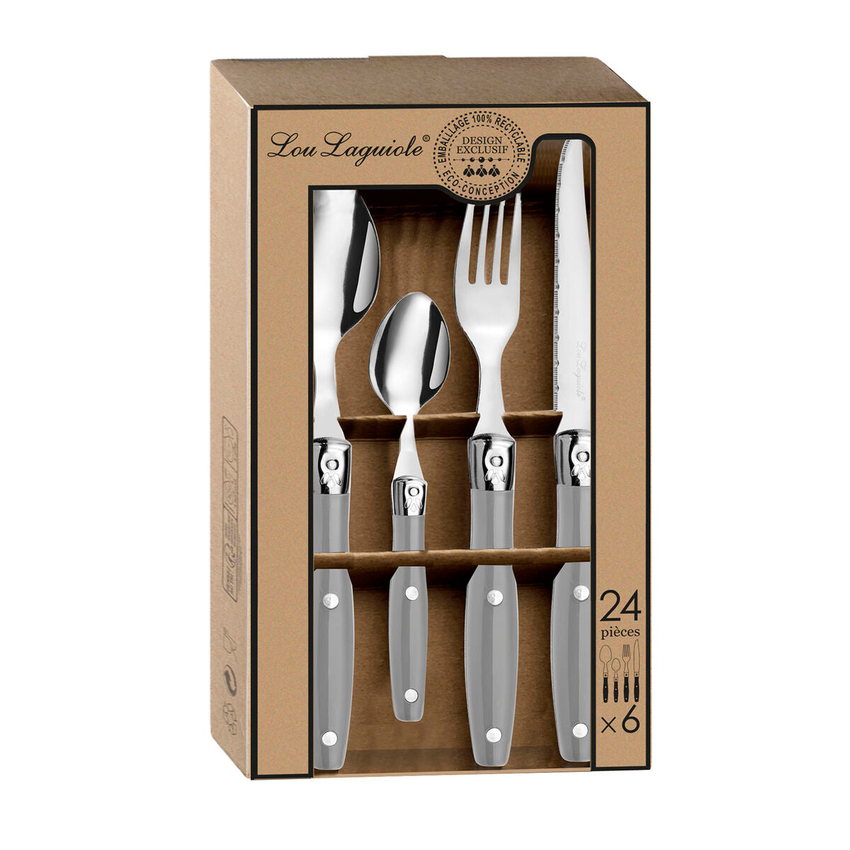 Cutlery Set Lou Laguiole Comptoir Grey Metal 24 Pieces