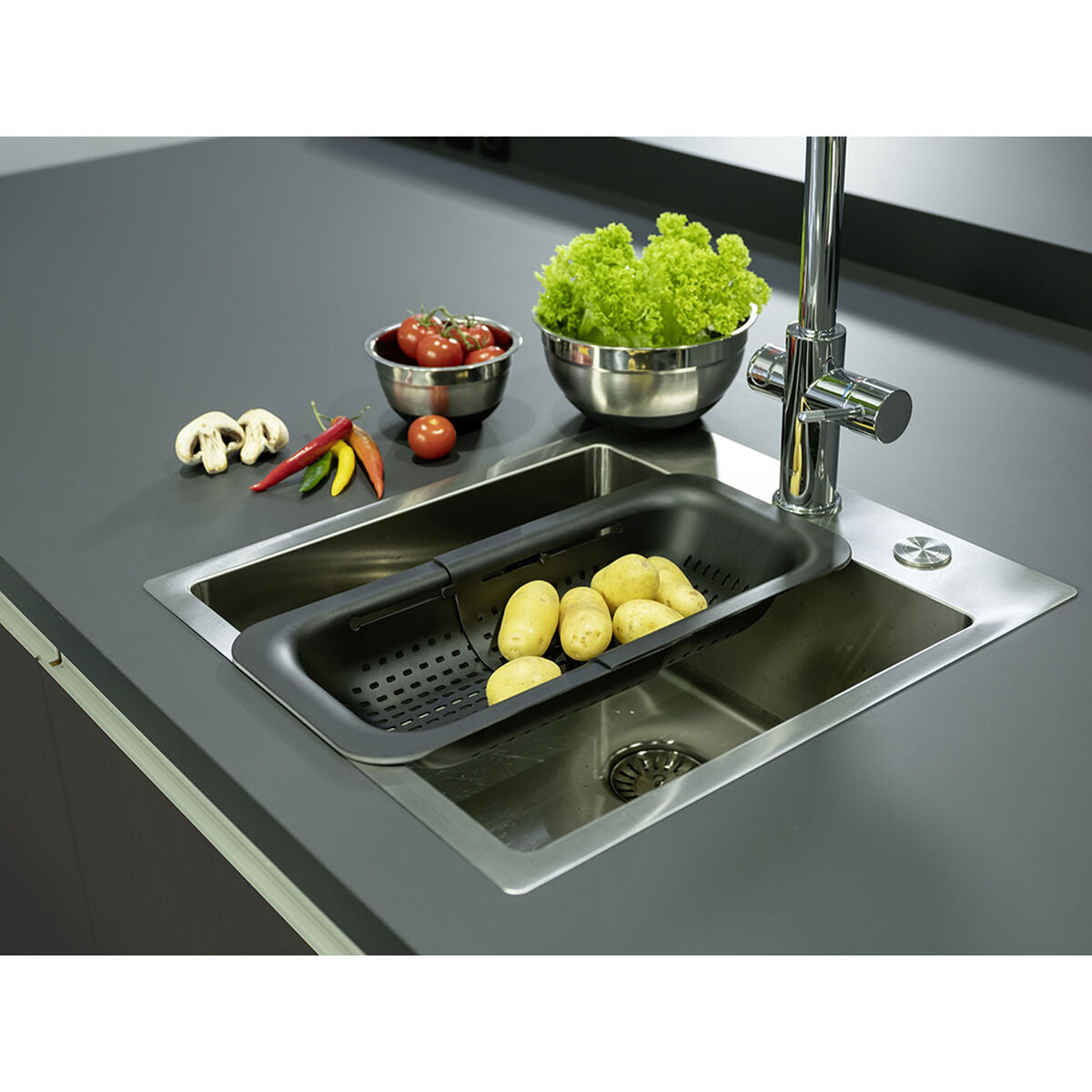 Extendable Dish Drainer for Sink Wenko Sievo 55012100 Black