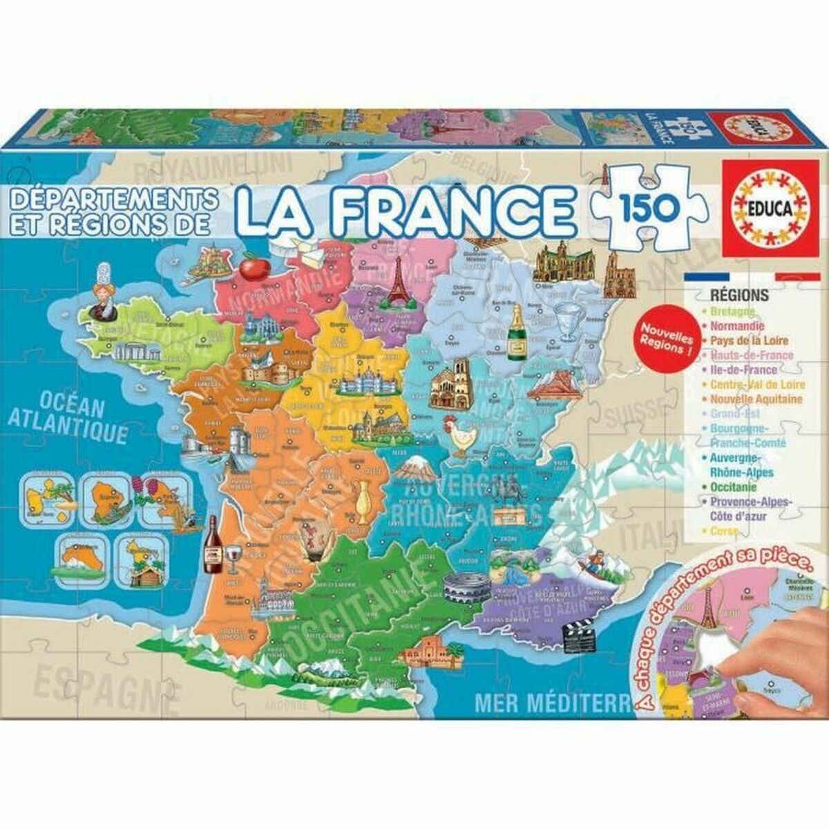 Kinderpuzzel Educa Departments and Regions of France plattegrond 150 Onderdelen