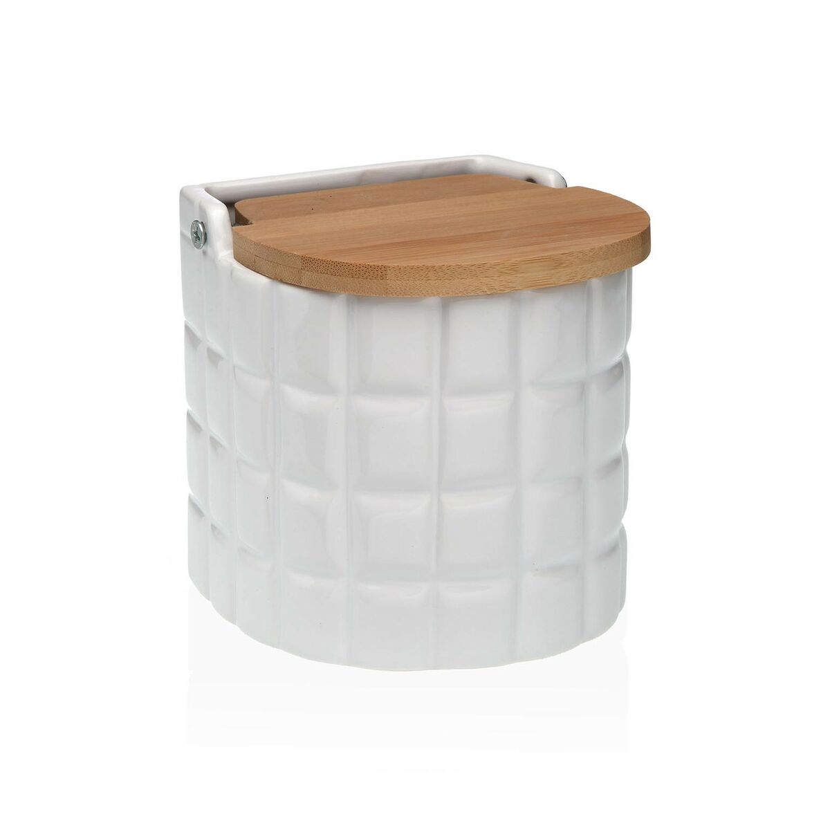 Salt Shaker with Lid Versa Frames White Ceramic Bamboo Dolomite 11 x 11 x 11 cm