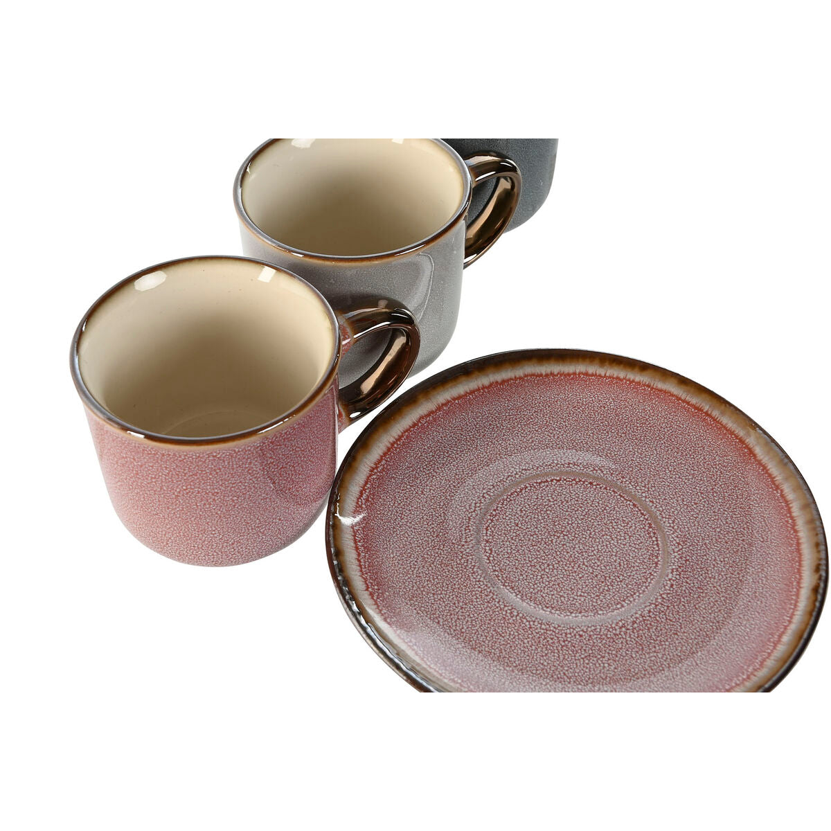Set of 6 Cups with Plate Home ESPRIT Blue White Pink Maroon Stoneware 165 ml 14 x 14 x 2 cm