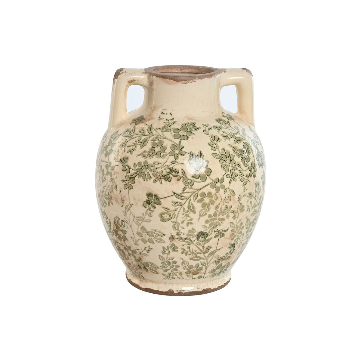 Vase Home ESPRIT White Brown Green Stoneware Leaf of a plant 17 x 17 x 22 cm