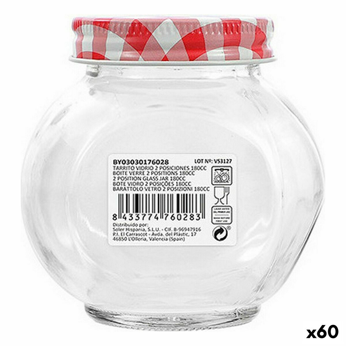 Jar Mediterraneo Glass 180 ml 8 x 6,1 x 8 cm (60 Units)