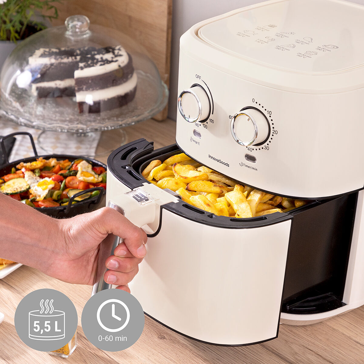 Friteuse zonder Olie InnovaGoods Vynner Pro 5500 Roestvrij staal Crème 1700 W 5,5 L