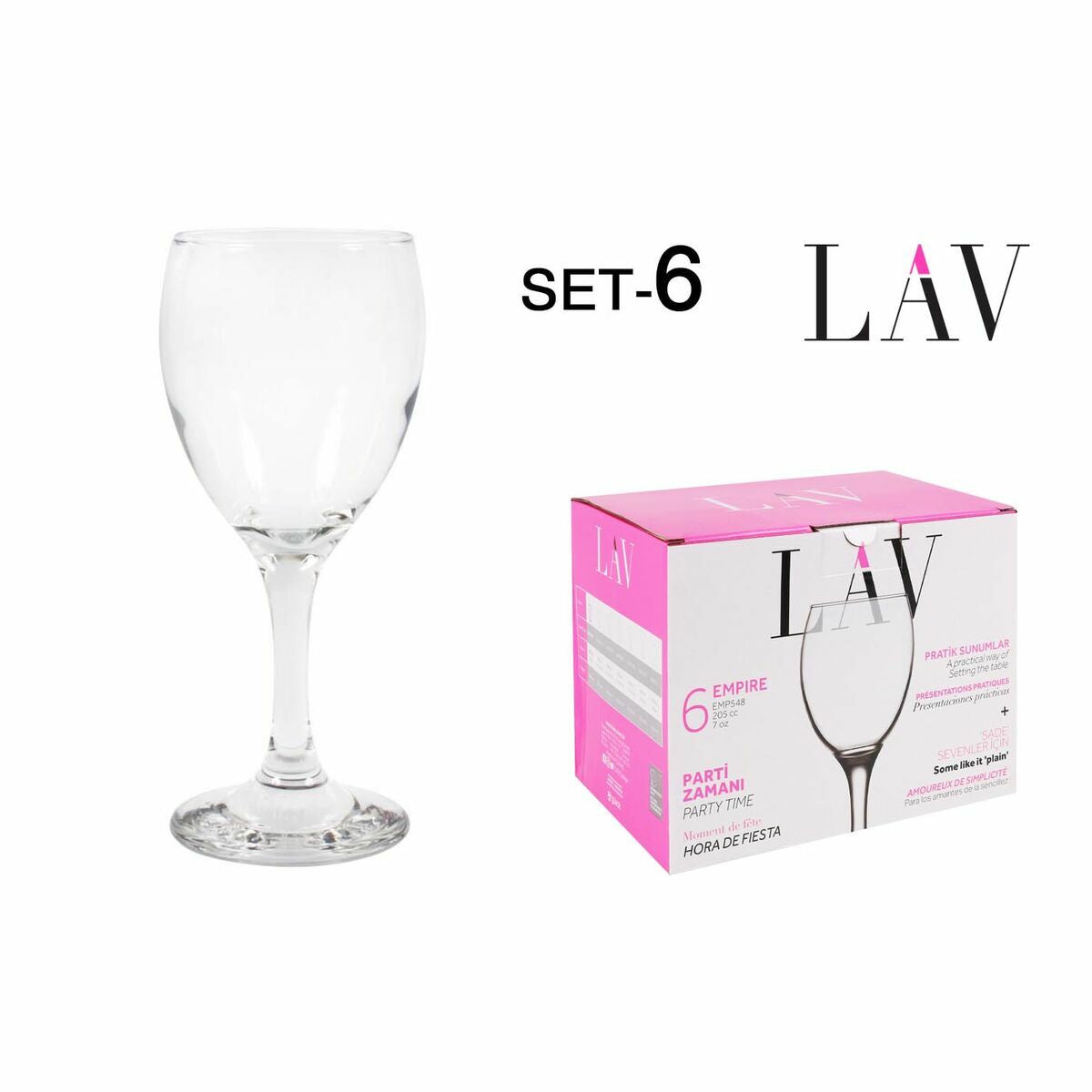 Wine glass set LAV White 200 ml 6 Pieces (4 Units)