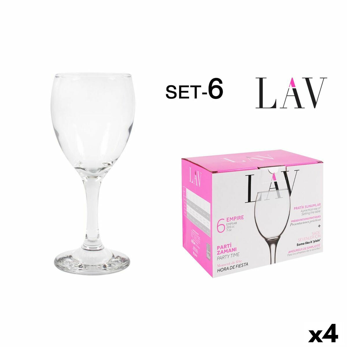 Wine glass set LAV White 200 ml 6 Pieces (4 Units)
