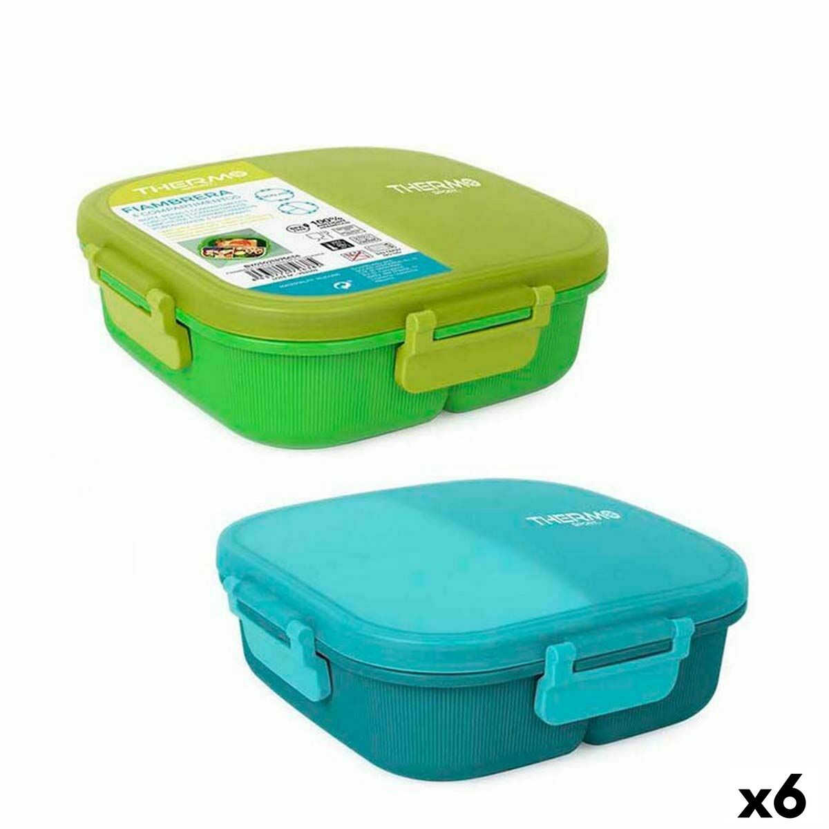 Hermetic Lunch Box ThermoSport 3 Compartments Squared 900 ml (6 Units)