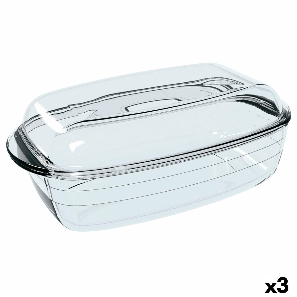 Oven Mould Ô Cuisine Rectangular With lid 37,5 x 22,5 x 10,6 cm Transparent (3 Units)