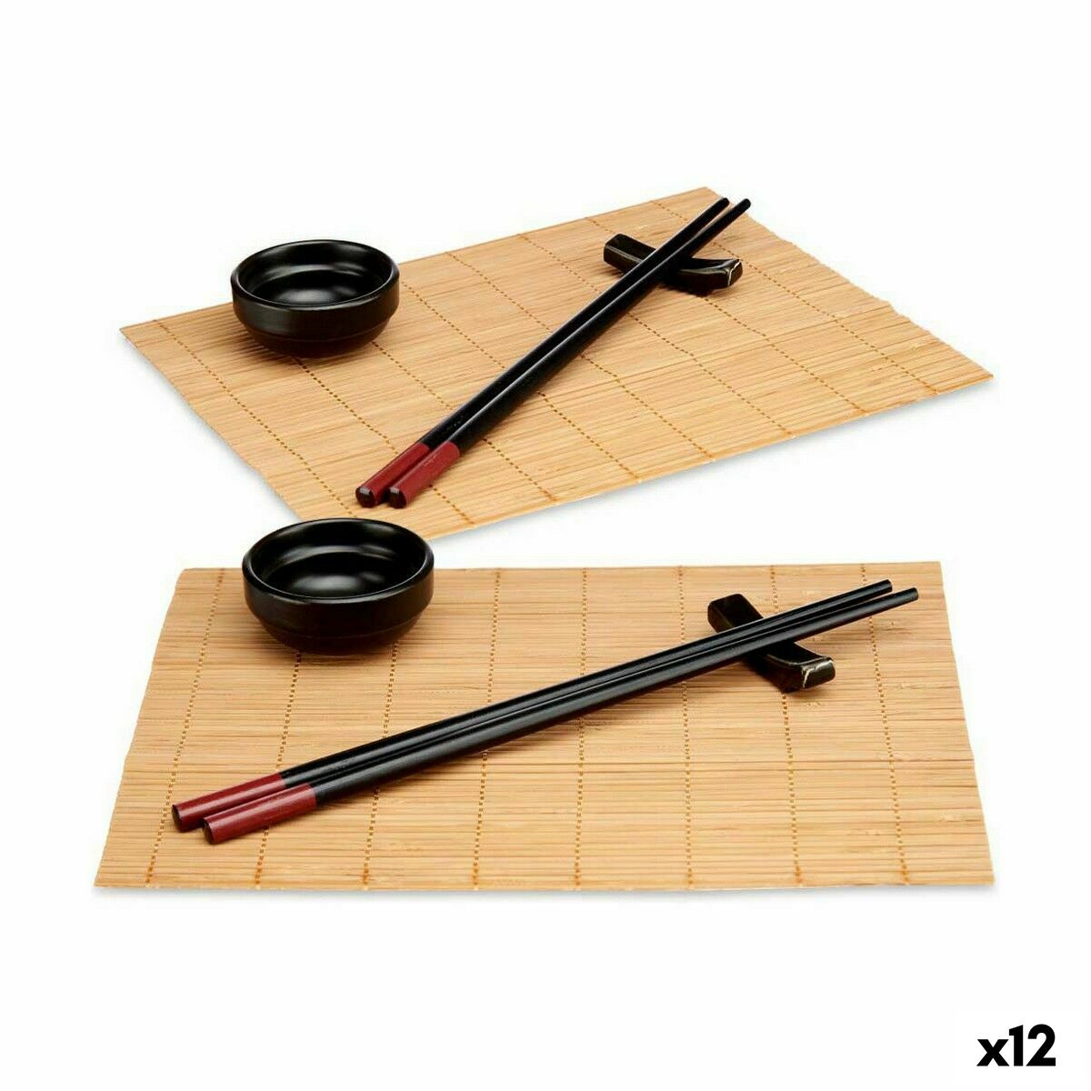 Sushi Set Black Bamboo Stoneware (8 Pieces) (12 Units)