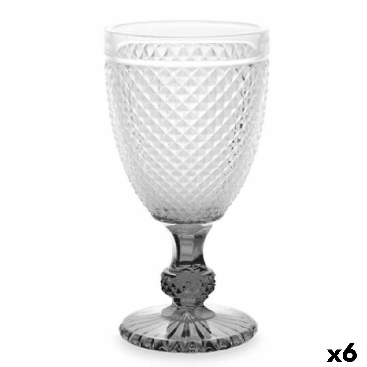 Fluitglas Diamant Transparant Antraciet Glas 256 ml (6 Stuks)