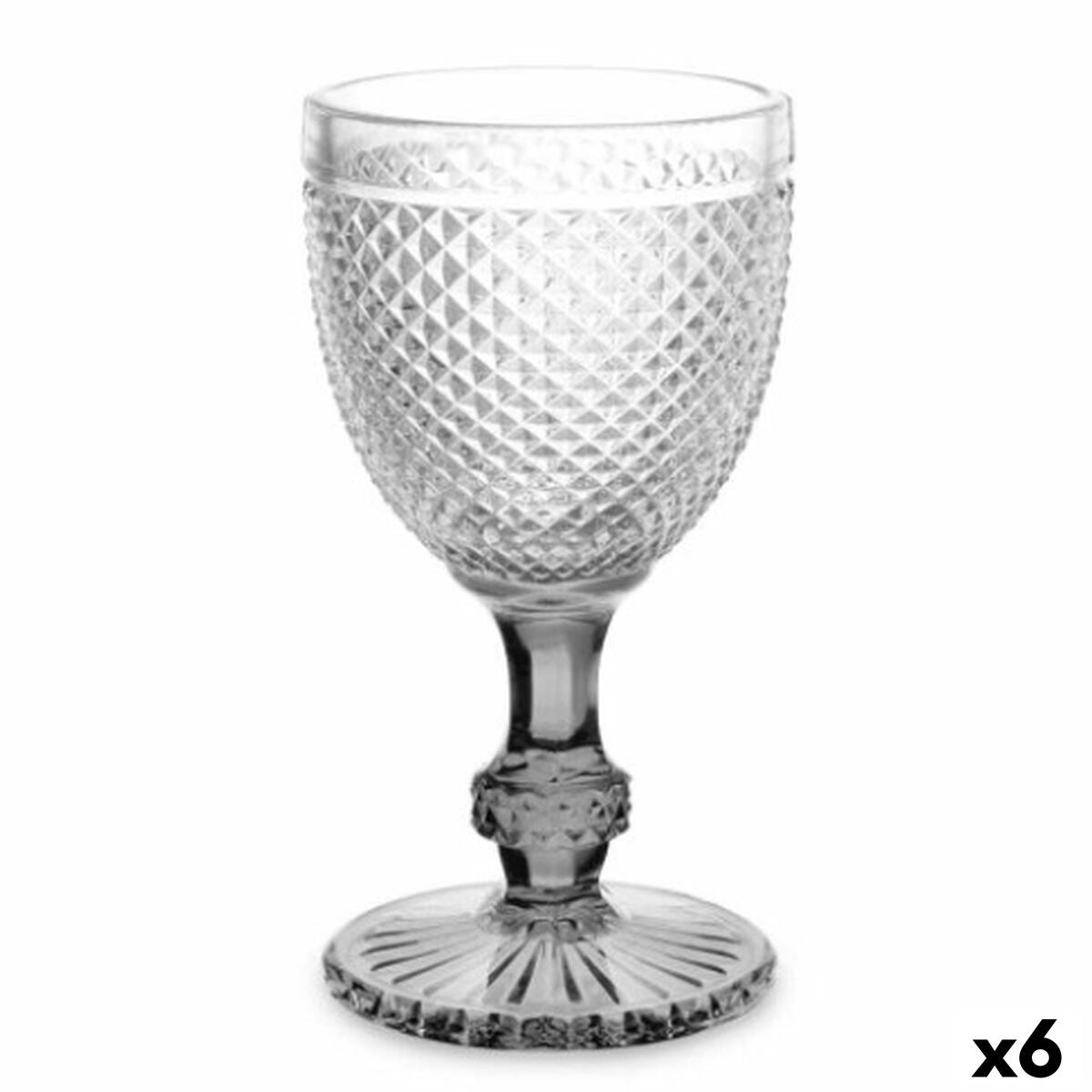 Wijnglas Diamant Transparant Antraciet Glas 330 ml (6 Stuks)