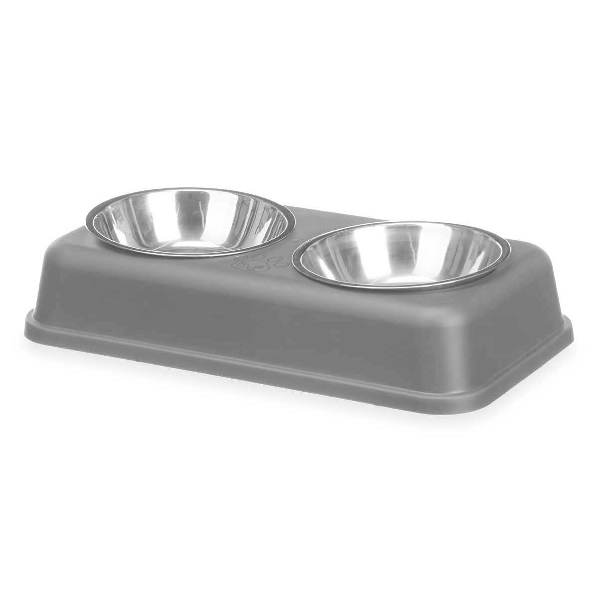 Pet feeding dish Grey Metal 35 x 7,5 x 19 cm Double (12 Units)