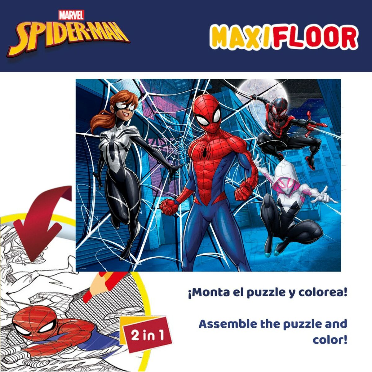Kinderpuzzel Spider-Man Dubbelzijdig 60 Onderdelen 70 x 1,5 x 50 cm (6 Stuks)