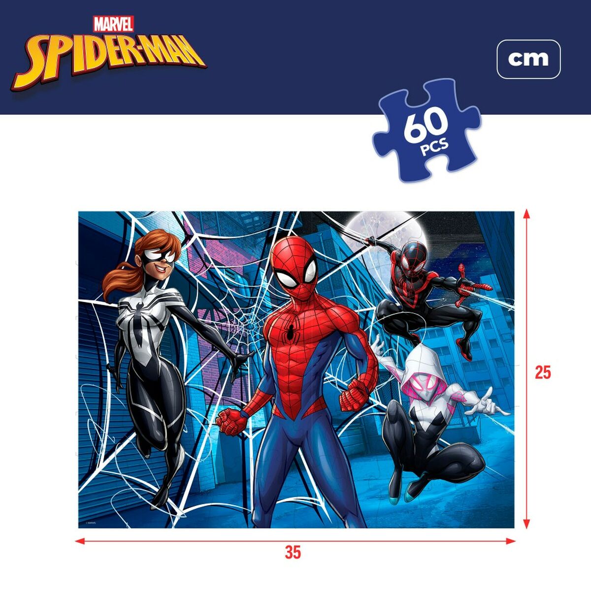 Kinderpuzzel Spider-Man Dubbelzijdig 60 Onderdelen 70 x 1,5 x 50 cm (6 Stuks)