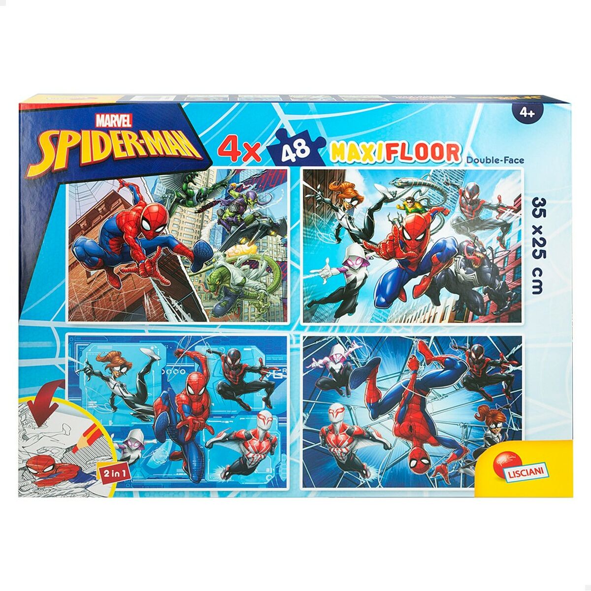 Kinderpuzzel Spider-Man Dubbelzijdig 4-in-1 48 Onderdelen 35 x 1,5 x 25 cm (6 Stuks)
