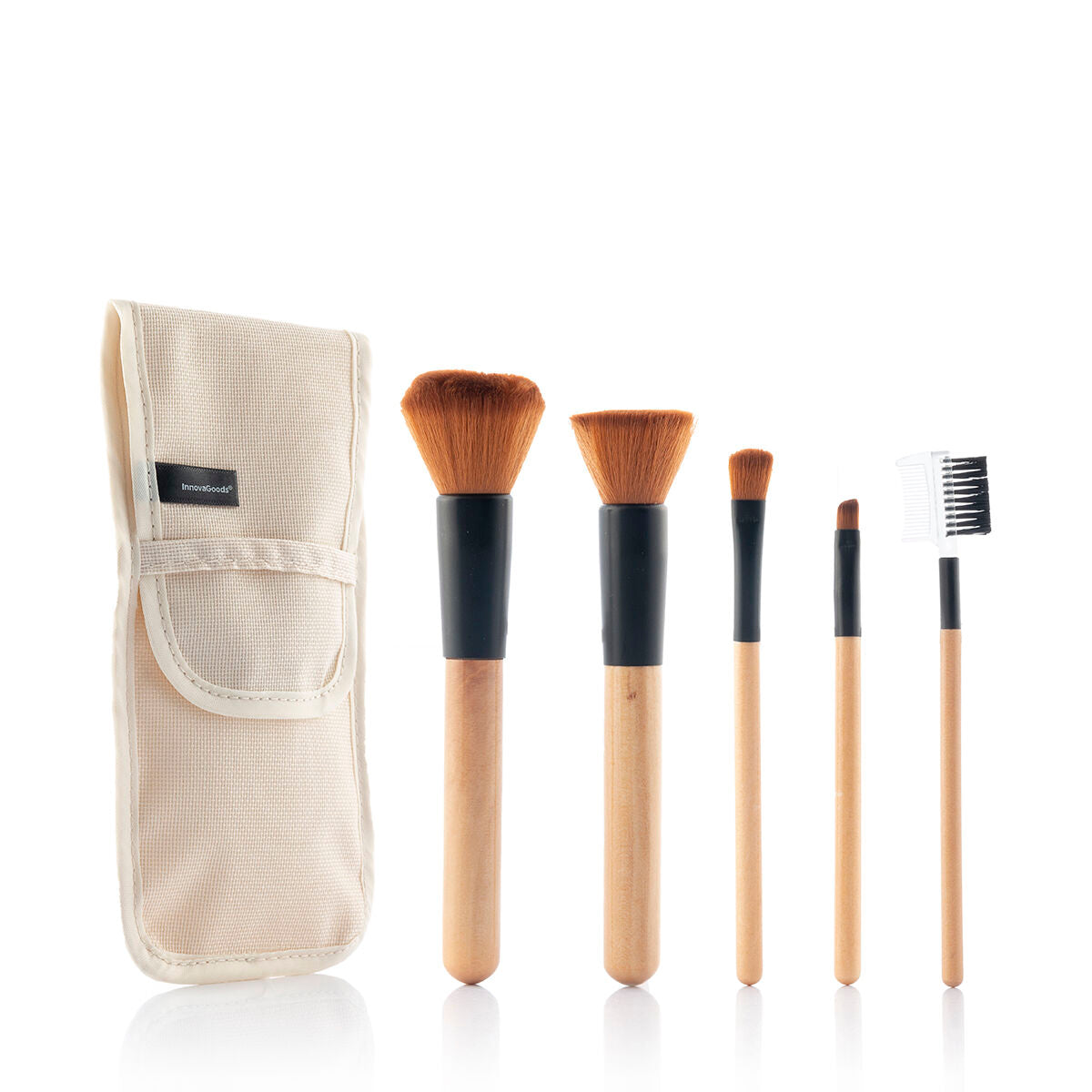 Set houten make-upborstels met draagtas Miset InnovaGoods 5 Onderdelen