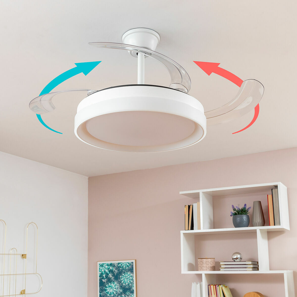 LED Ceiling Fan with 4 Retractable Blades Blalefan InnovaGoods White 72 W Ø49,5-104 cm