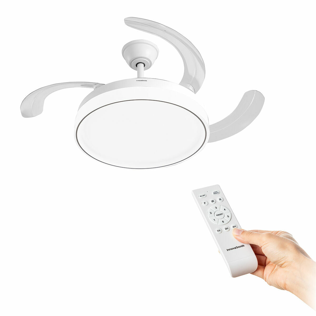 LED Ceiling Fan with 4 Retractable Blades Blalefan InnovaGoods White 72 W Ø49,5-104 cm