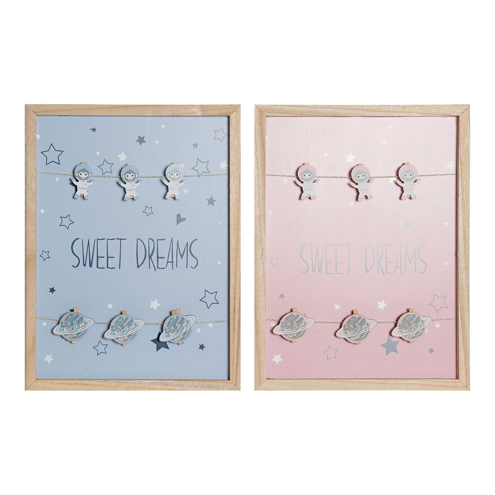 Fotolijst met Knijpers DKD Home Decor Sweet Dreams Hout MDF (40 x 40 x 3 cm) (2 pcs)